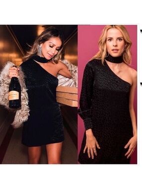 Sincerely Jules One Shoulder Black Leopard Mini Party Dress Size S